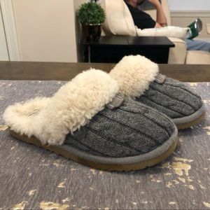 UGG Girls Grey Knit Shearling Lined Slippers